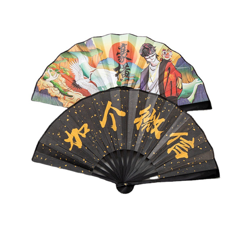 潮语扇子/绢布扇/网红折扇白底实物图