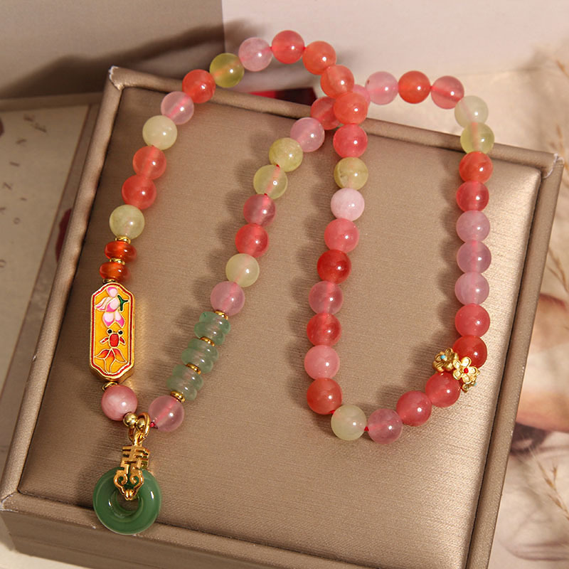 Colorful Yanyuan agate crystal multi-layer bracelet for women, light luxury, niche and exquisite Dongling jade abacus beads peace pendant bracelet Item Picture