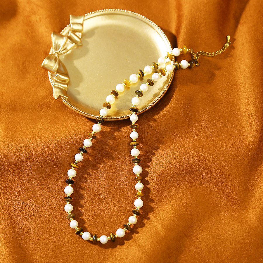 美拉德虎眼石天然淡水珍珠项链轻奢饰品小众百搭气质复古锁骨链