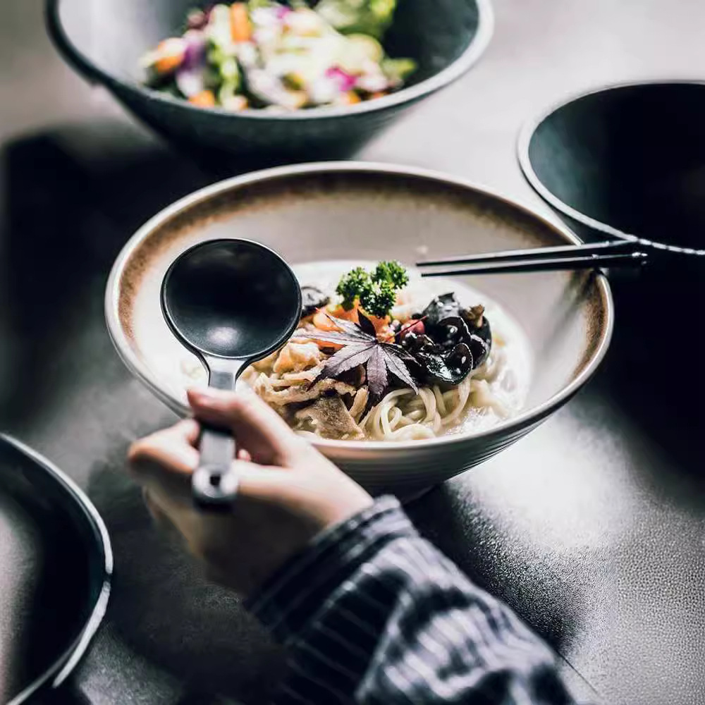 Japanese Ceramic Bowl Household Large Ramen Bowl Rice Bowl Noodle Soup Bowl Creative Tableware Set Commercial Bamboo Hat Bowl Specification drawing