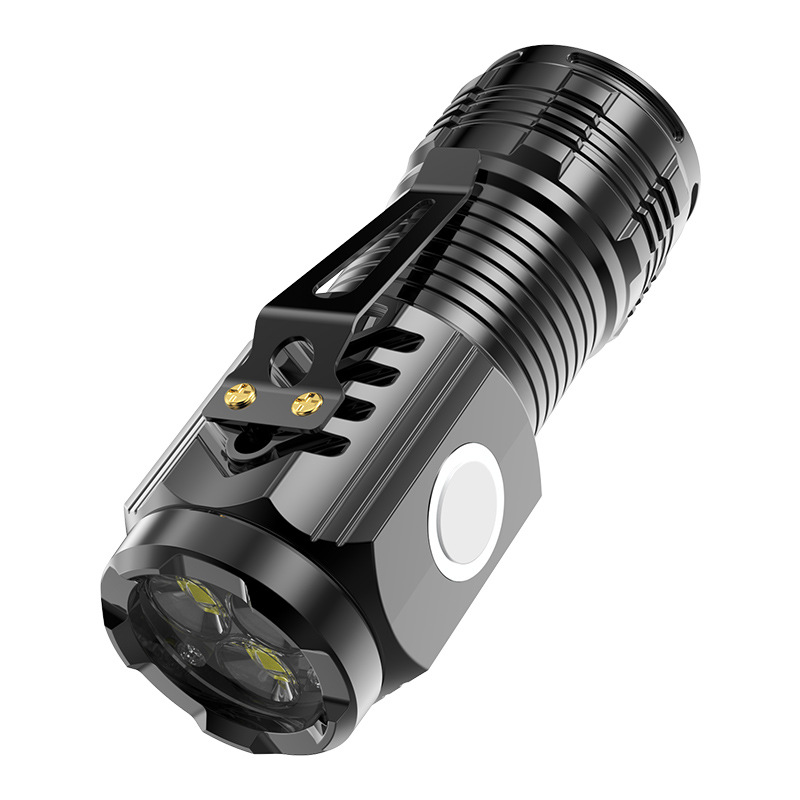New cross-border flashlight with strong light, super bright mini flash, three-eye little monster abs flashlight, waterproof cap clip light Item Picture