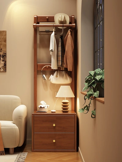 Solid Wood Coat And Hat Stand Floor To Floor Hangers Small Apartment Type Entryway Shelf Bedroom Bedside Table One Clothes Storage Rack