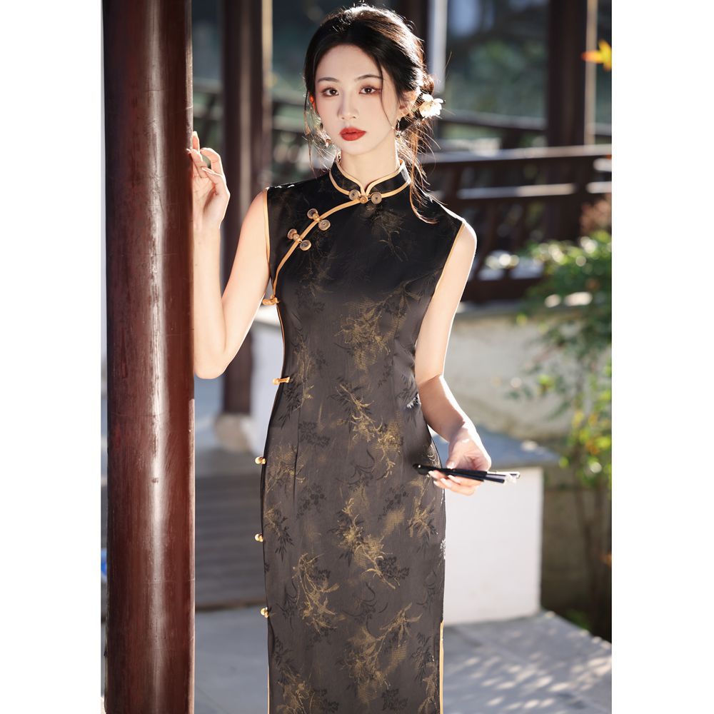 National Trend - Beijia's sleeveless Girl Cheongsam Exudes a sense of sophistication and slimming in summer. Long Modified cheongsam dress from the Republic of China era 9566 Application Scenario