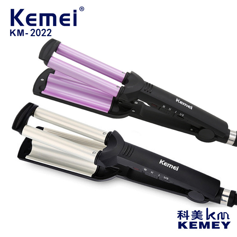 跨境科美KM-2022卷发棒不伤发负离子三棒自动蛋卷夹卷发器电卷棒