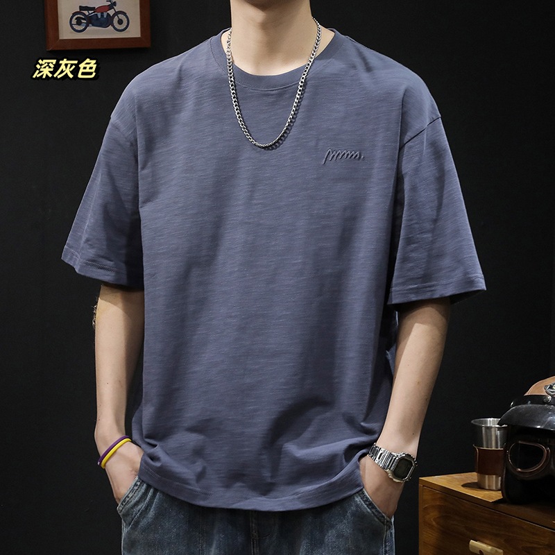Bamboo joint pure cotton short-sleeved T-shirt for men's summer, 2025 new style half-sleeved large-sized trendy brand embroidered casual T-shirt details Picture
