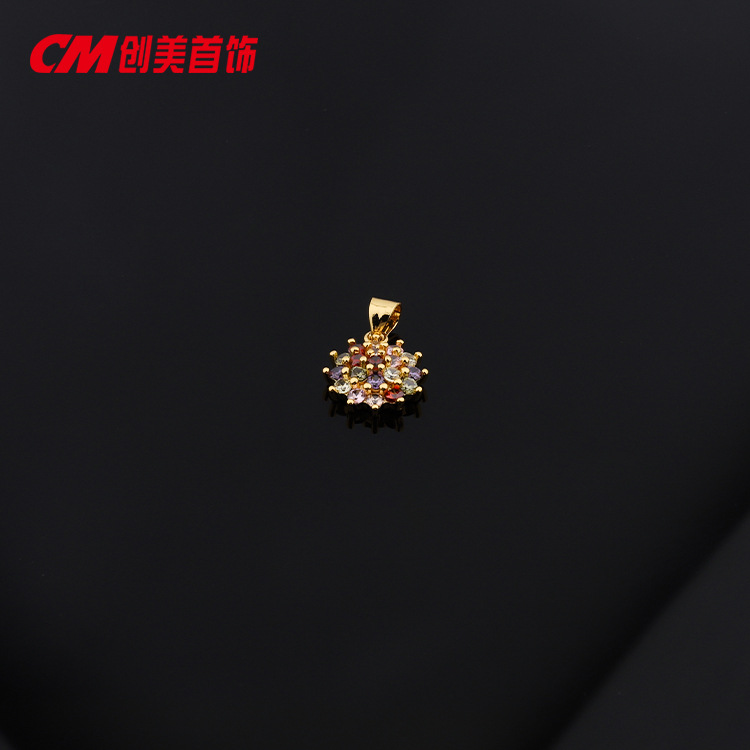 Chuangmei Jewelry's 24K gold-plated synthetic cubic zirconia pendant is a light luxury, niche and retro necklace pendant Item Picture