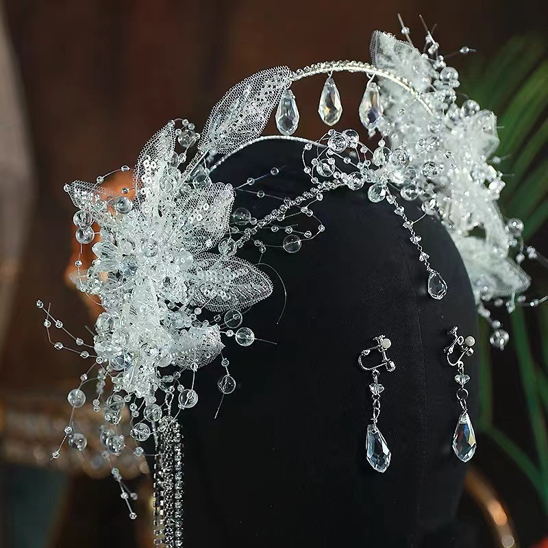 Luxury Crystal Fringe Hair Band Super Fairy White Veil Holy Lady Crown Wedding Dress Specification drawing