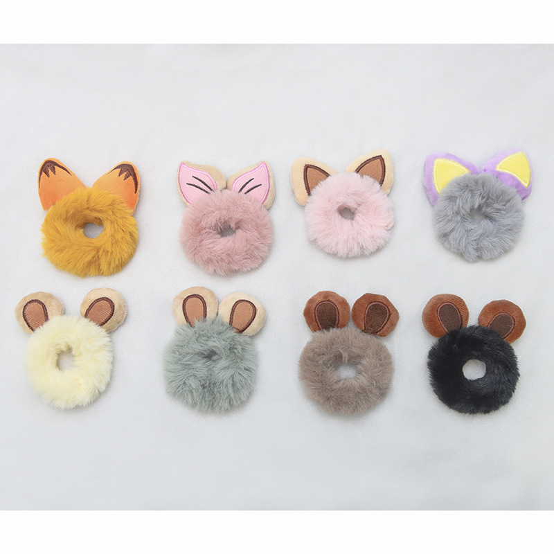 Autumn And Winter Creative Cartoon Plush Card Love Hair Circle Lady Animal Ear Doll Hair Accessories Accessories details Picture