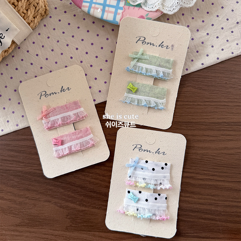 New Korean checkered polka dot lace hairpins, cartoon elephant cute hairpins, children's versatile and sweet side clips