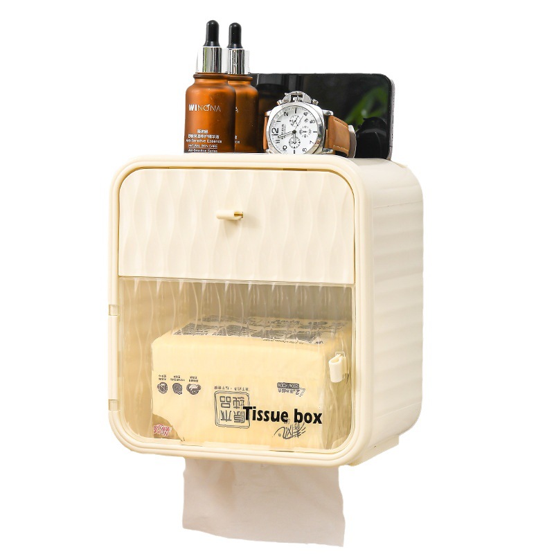 Explosive Bear Wall Hanging Double-Layer Multi-Functional Tissue Box Household Bathroom Dust Free Punching Paper Garbage Bag Storage Box Item Picture