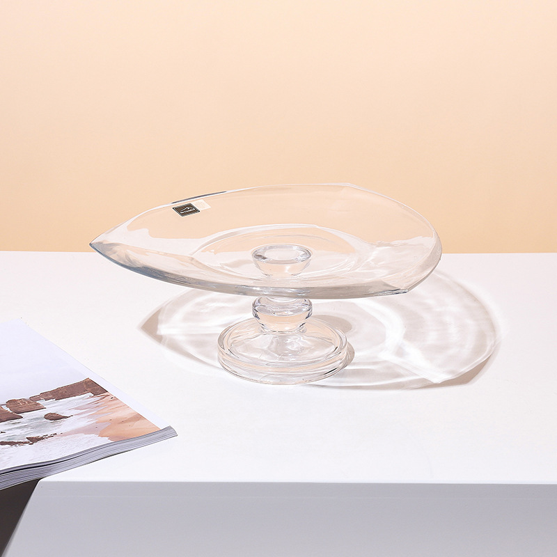 水晶玻璃果盘摆件现代简约家居软装时尚埃菲尔加脚平盘透明清光