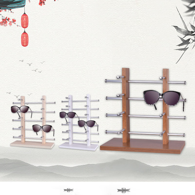 双排式橱窗柜台眼镜展示架桌面式木质纹理眼镜店太阳镜收纳展示架
