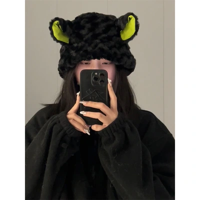 Dark Lamb Hat Autumn/Winter Plush Cute Fisherman Hat Warm Basin Hat Animal Bucket Hat Autistic Plain Hat Woman
