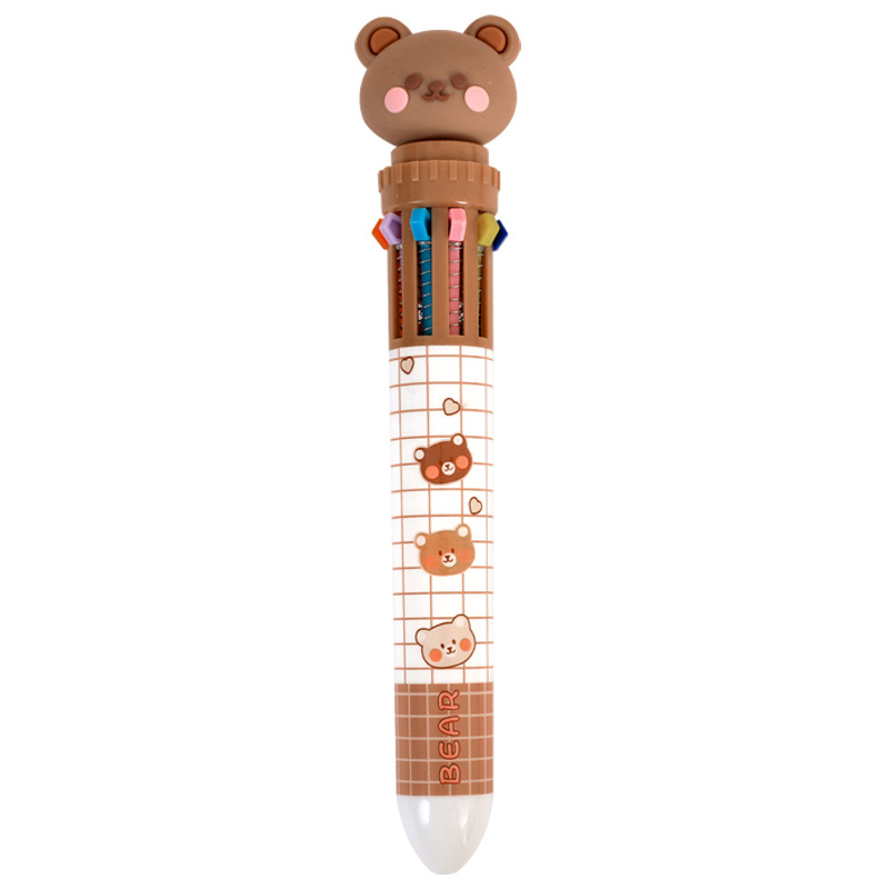 Cartoon Bear Ten Color Ballpoint Pen Cute Press Hand Account Writing Pen Students Learn To Write Stationery Holiday Gifts Item Picture