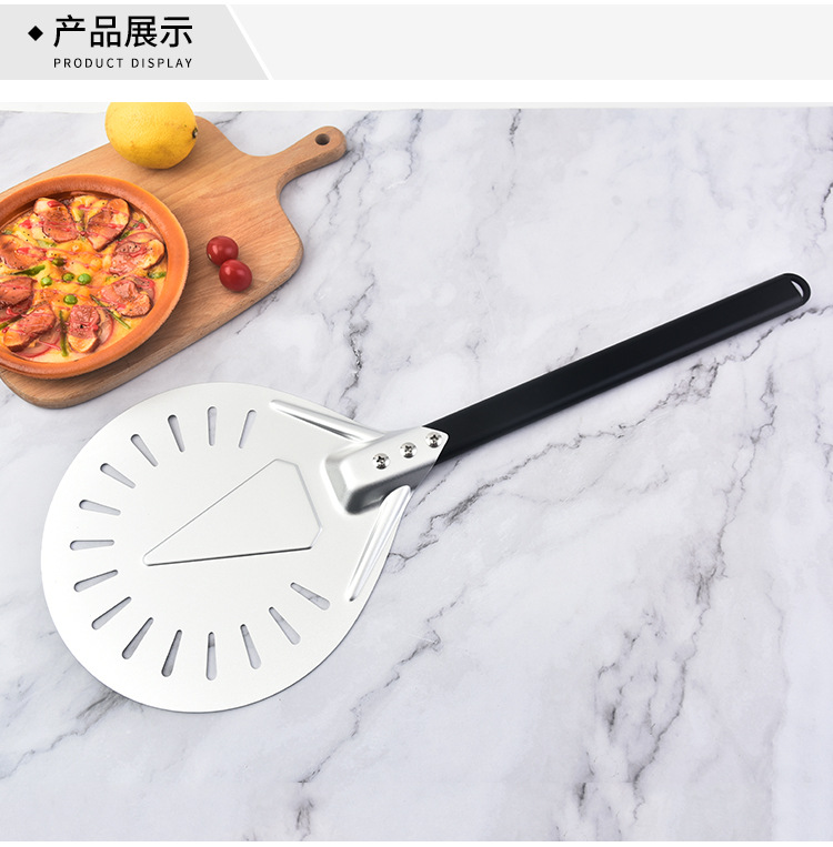 Алюминиевая круглая лопата для пиццы, деревянная лопата для пирогов pizza с деревянной ручкой, анодированный кухонный набор для выпечки pic 13