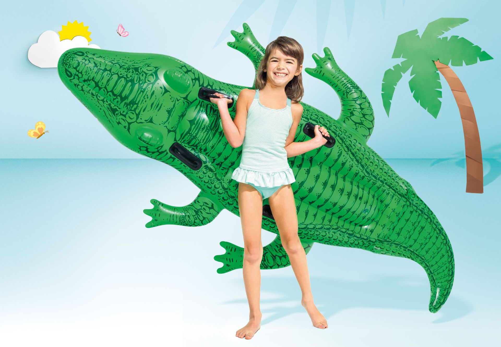 INTEX 58562 Inflatable swimming animal float, Super large crocodile water mount toy, adult and children floating air cushion water Application Scenario
