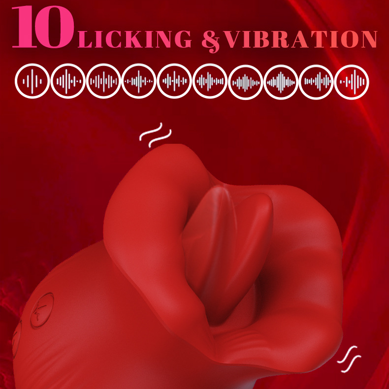 Cross-border Amazon best-selling female masturbator: Red lip and tongue licking masturbation vibration stick, rose big mouth Application Scenario