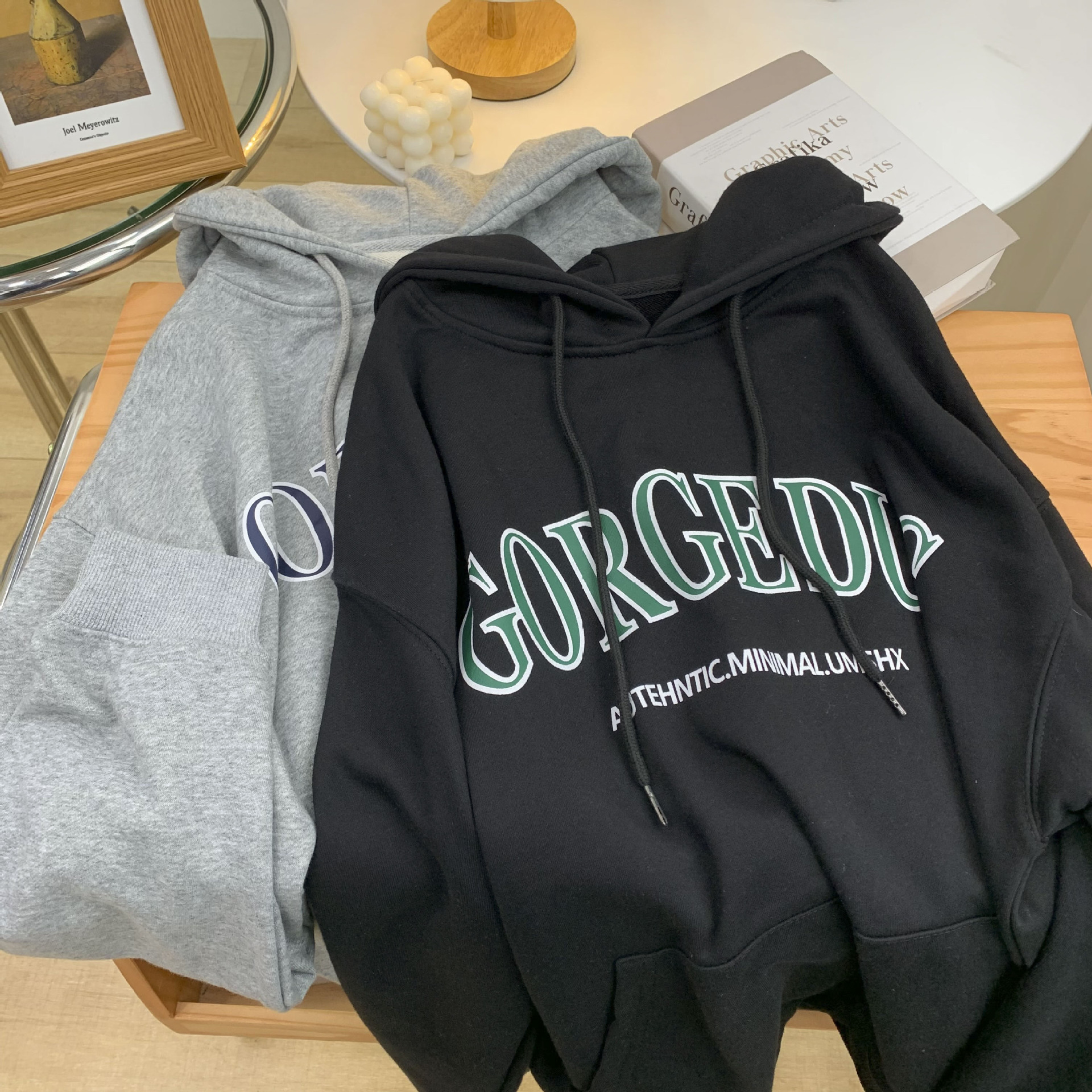 BF American retro hooded pullover hoodie for women, loose, casual, versatile and slimming, letter print early spring top jacket details Picture