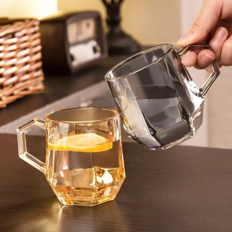 Simple Hexagonal Diamond Handle Cup Household With Handle Coffee Cup Water Cup With Hand Gift Glass With Hand Gift Wholesale details Picture