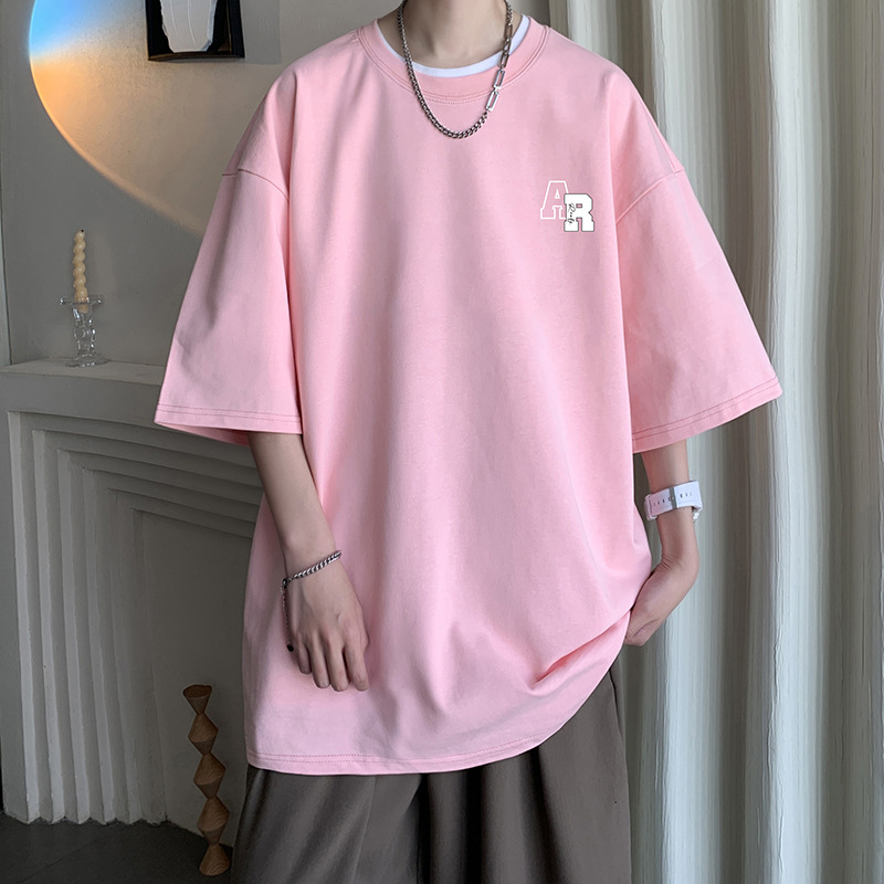 Hong Kong style 230g heavy-duty short-sleeved T-shirt for men, large half-sleeved and half-cut sleeves, versatile for men, loose printed ins round neck Application Scenario