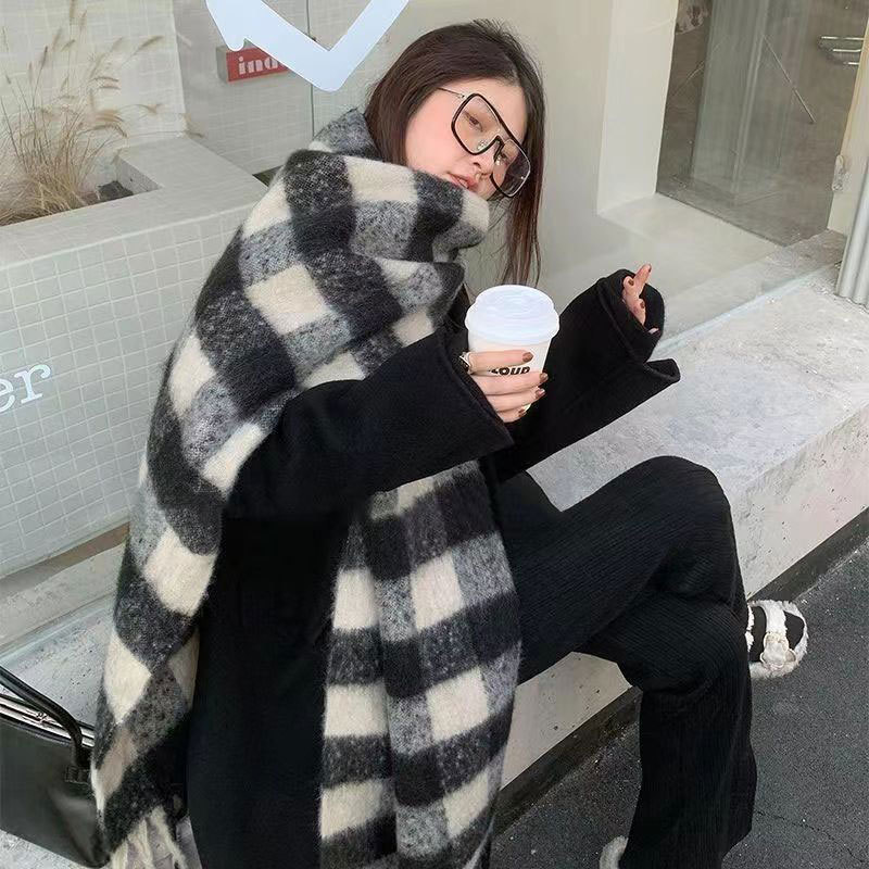 Yu Shuxin With Ac Scarf Autumn-Winter Imitation Cashmere Thick Shawl Mohair Bib Ins Check All Tide Specification drawing