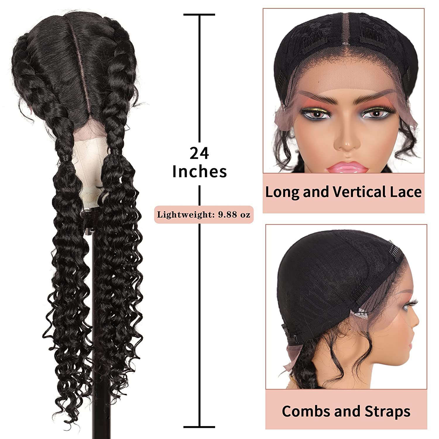 Foreign trade European and American women's synthetic fiber front Lace fishbone Braid 2-strand braid wig head cover Braid Lace Wigs Item Picture