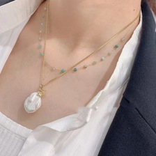 XLT078002天河石巴洛克珍珠项链小众串珠圆项链锁骨链奢轻设计感