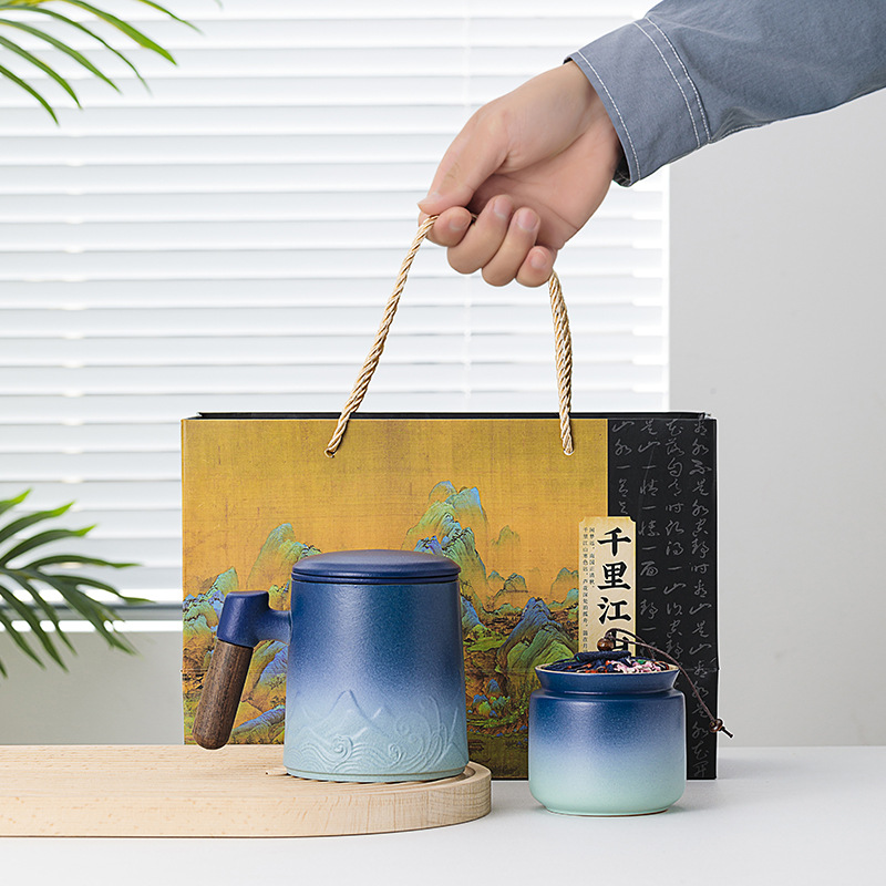 Gradient tea-water separation, tea brewing cup, souvenir ceramic cup, office mug with lid, filter and printed logo