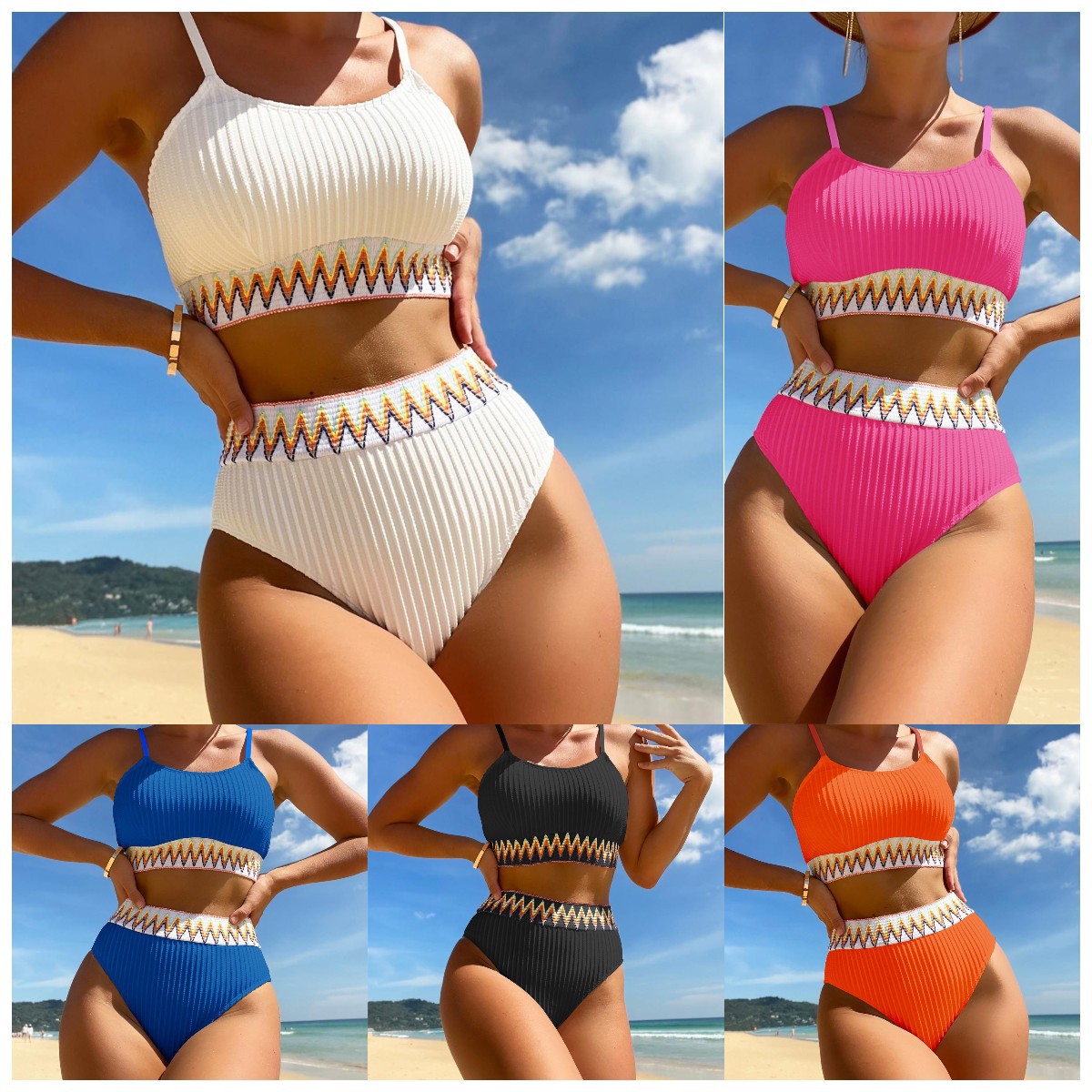 Wholesale of 2023 new Bikini fashion women's two-piece sleeveless European and American swimsuits with chest pads