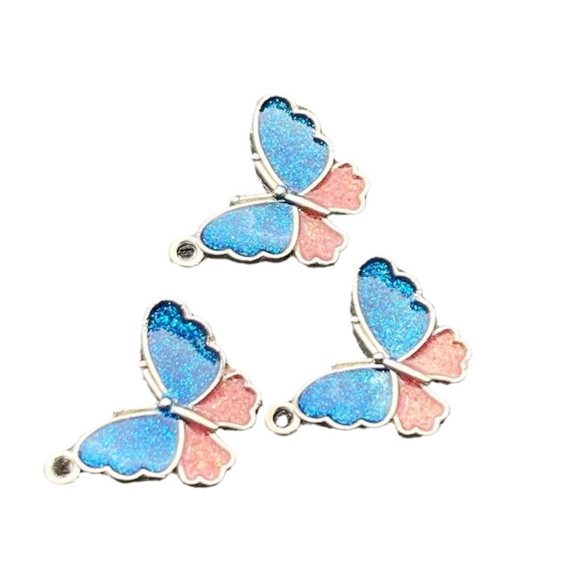 Factory direct sales of pink and blue flowing sand butterfly pendant, super sweet and ethereal necklace, Korean version of best friend spring and summer accessories, personalized and trendy Item Picture