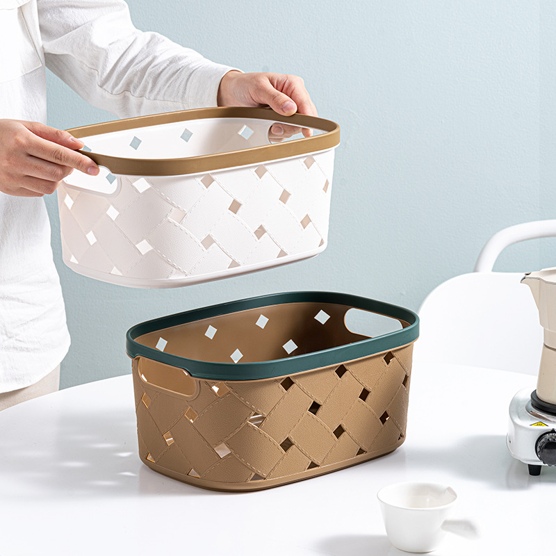 Imitation Leather Pattern Oval Storage Basket Plastic Desktop Snack Storage Box Sundry Storage Frame Storage Basket Bath Basket Application Scenario