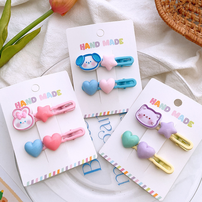 Dopamine Girl Creamy Cartoon Animal Color Contrast Heart Hollow Hairpin Cute Student Children Hair Accessories Specification drawing