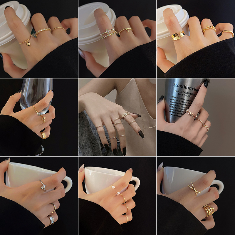 ins trendy set rings for women, retro, niche and individualistic pearl ring rings, cold style and high-end jewelry wholesale details Picture