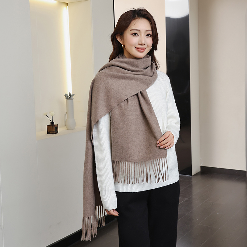 Woolen Scarf Women Winter High-Grade Sense 2024 New Cashmere Scarf With Thick Warm Solid Color Scarf Wholesale