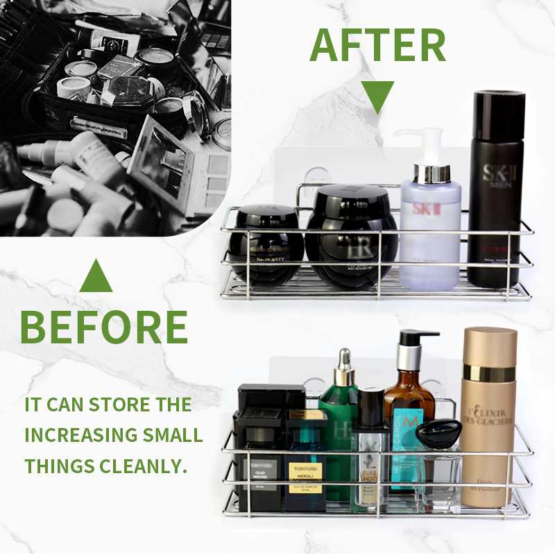 Manufacturer Direct Spot Stainless Steel Bathroom Shelf Set Free Drilling Including Hook Shower Room Shelf Specification drawing