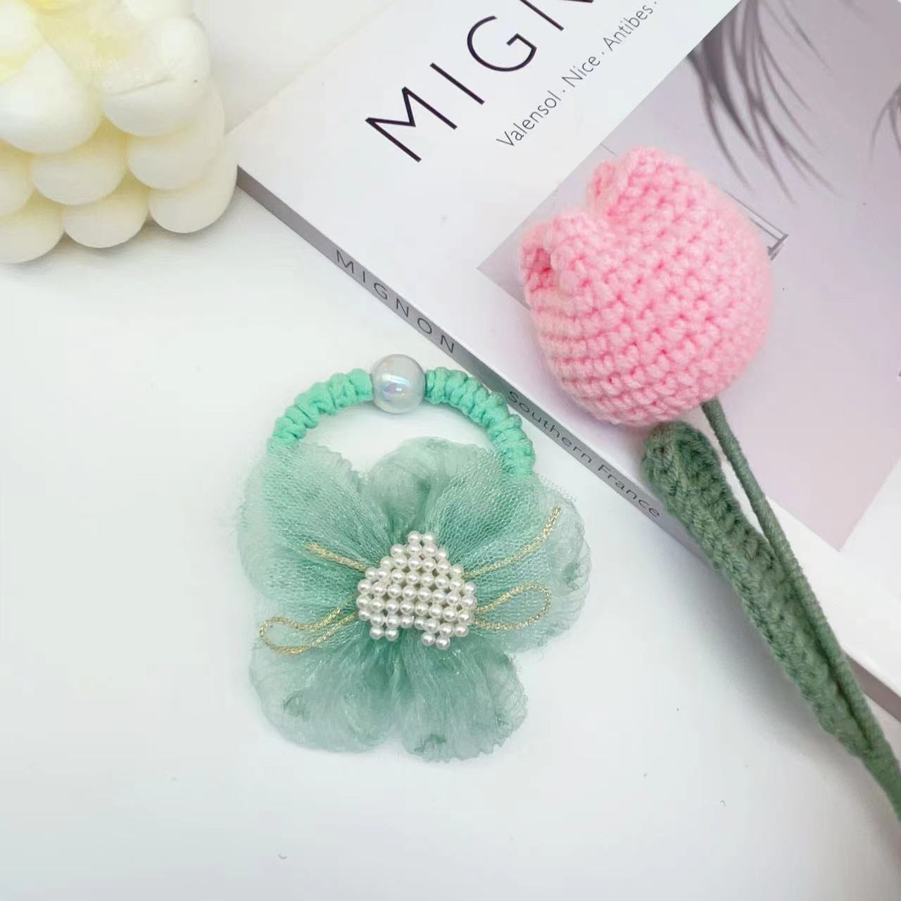 Hair Rope Lt10415 Korean Pearl Love Salsa Five-Petal Flower Children's Hair Accessories Hair Rope Application Scenario