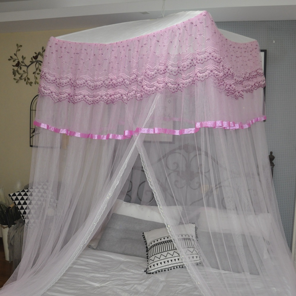 Manufacturers Hanging Dome Mosquito Net Square With Bracket Princess Wind Adult Foreign Trade Square Top Big Mosquito Net 14 details Picture