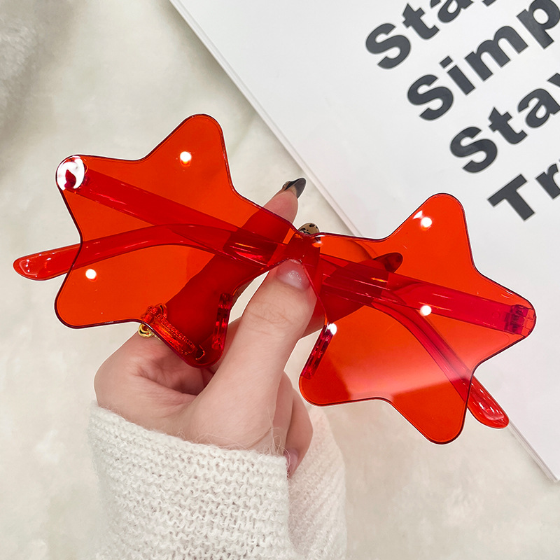 Amazon cross-border bestseller five-pointed star glasses, personalized candy-colored frameless one-piece sunglasses, dance and party sunglasses
