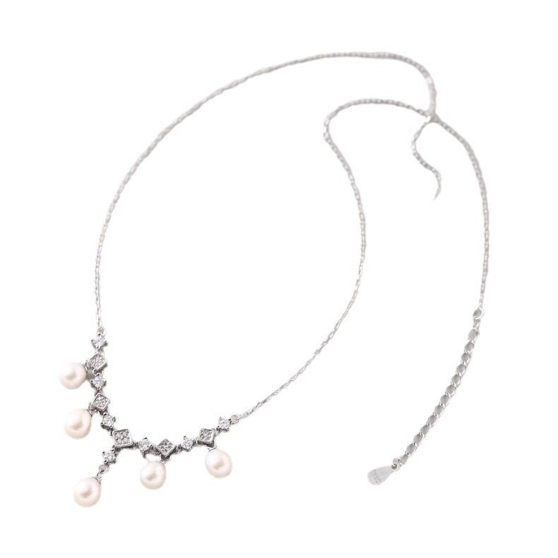 The New S925 Silver Diamond Diamond Pearl Necklace Women Simple Everything Fashion Light Luxury Fine Temperament Clavicle Chain Item Picture