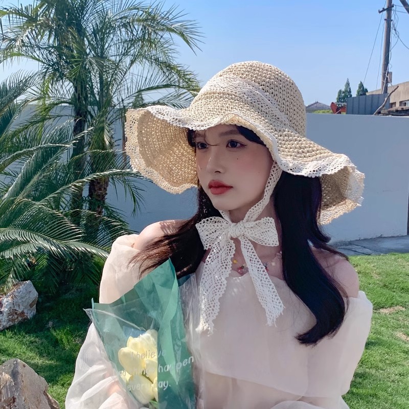 Hat Lady Lace Lace Straw Hat Summer New Travel Tie Day Tie Sweet Visor Outdoor Fisherman Hat Application Scenario