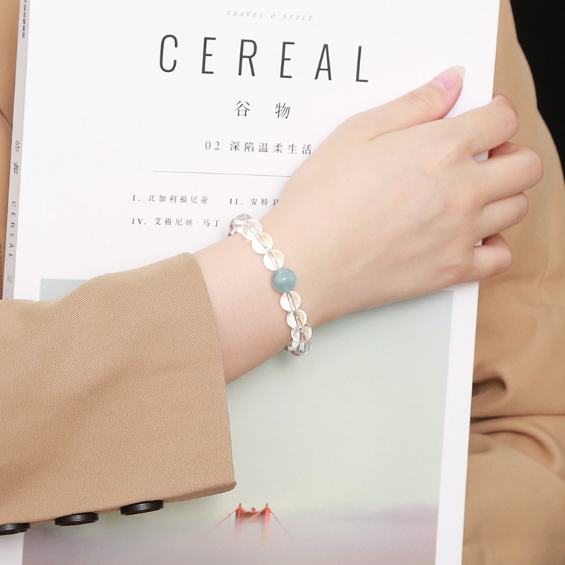 Jingdong Jewelry 7A Natural white crystal aquamarine top bead bracelet, fashionable, versatile and simple men's and women's jewelry wholesale Specification image