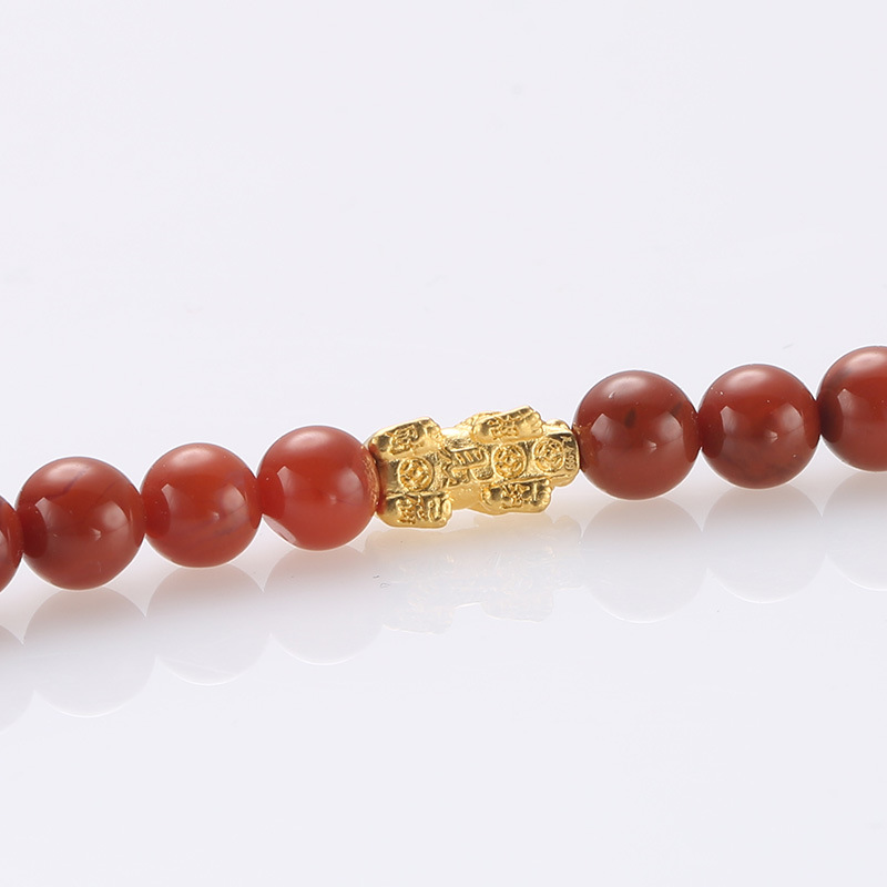 Natural Nan Hong agate four-circle hanging Hetian Jade Fortune lock bracelet, 999 pure gold PI Xiu double pendant multi-circle bracelet Application Scenario