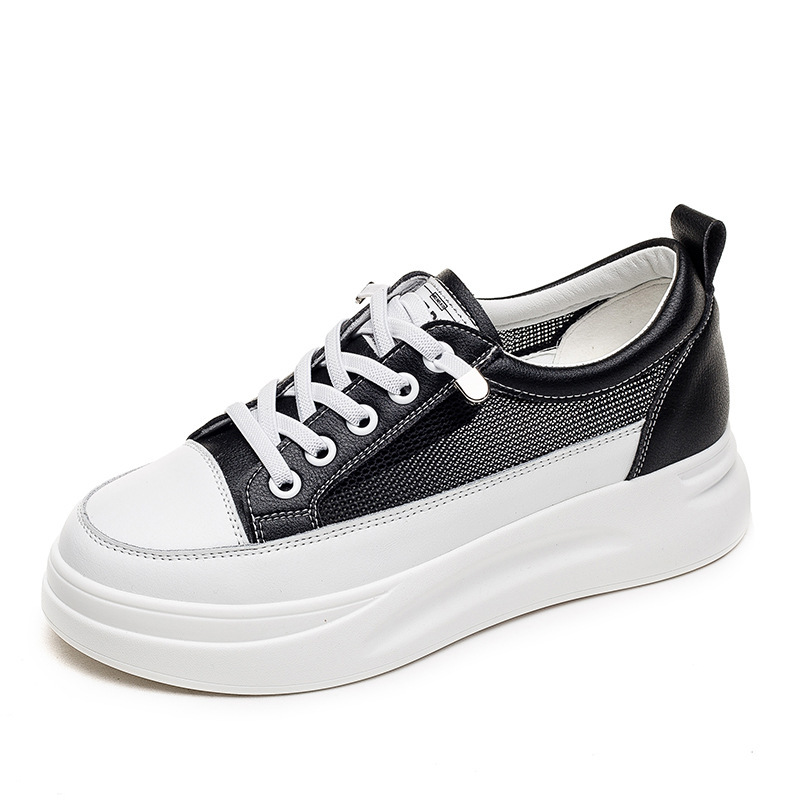 Genuine leather white sneakers for women's 2025 spring and summer, thick-soled breathable mesh insole height-increasing bestseller, versatile casual board shoes details Picture