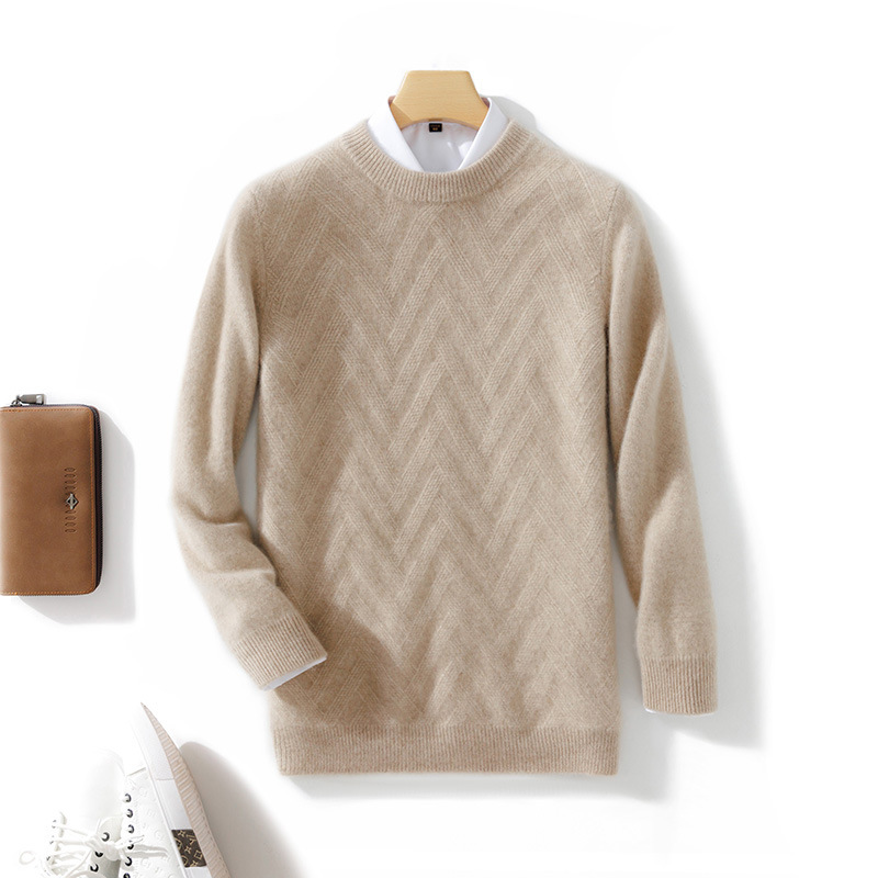 Autumn men's round-neck loose thickened 100 wool sweater pullover long-sleeved cashmere base layer, knitted sweater base layer details Picture