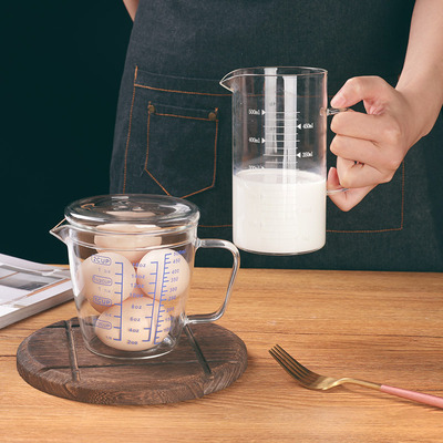 High borosilicate glass measuring cup with scale, household kitchen milliliter measuring cup, baking high-temperature resistant flour measuring cup Specification image