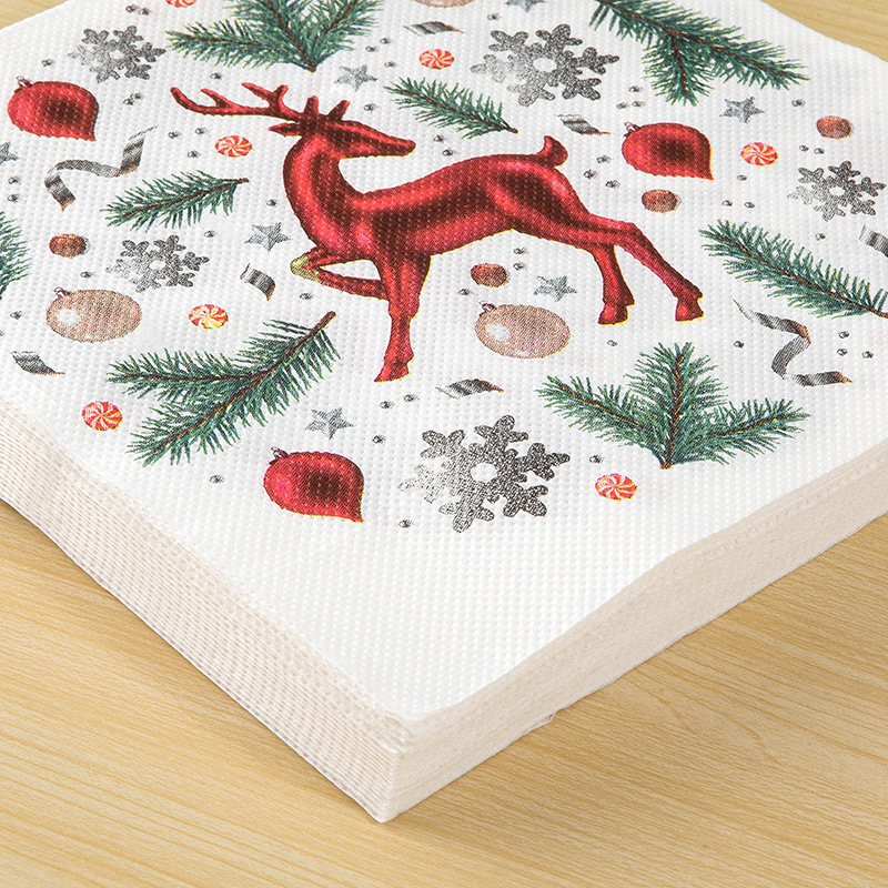 Wholesale of new cross-border Christmas holiday decorative printed napkins, reindeer square towels, party LOGO printed tissues Application Scenario