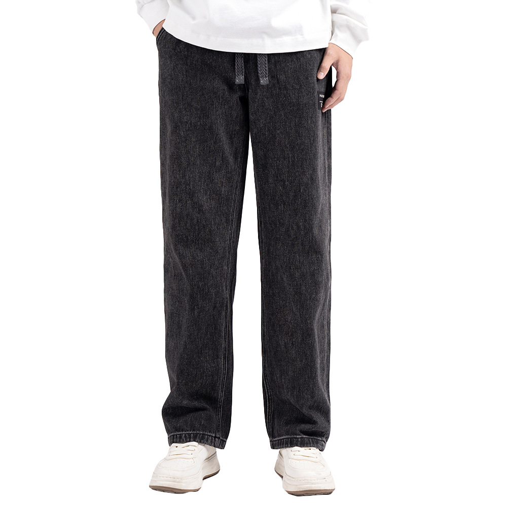 Spring 2025 new black and grey men's straight-leg jeans, American retro washed loose men's straight-leg jeans Item Picture