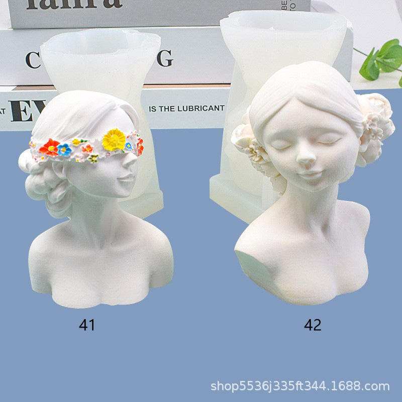 闭眼蒙眼少女香薰蜡烛石膏硅胶模具雕塑摆件DIY扩香石烘焙用具