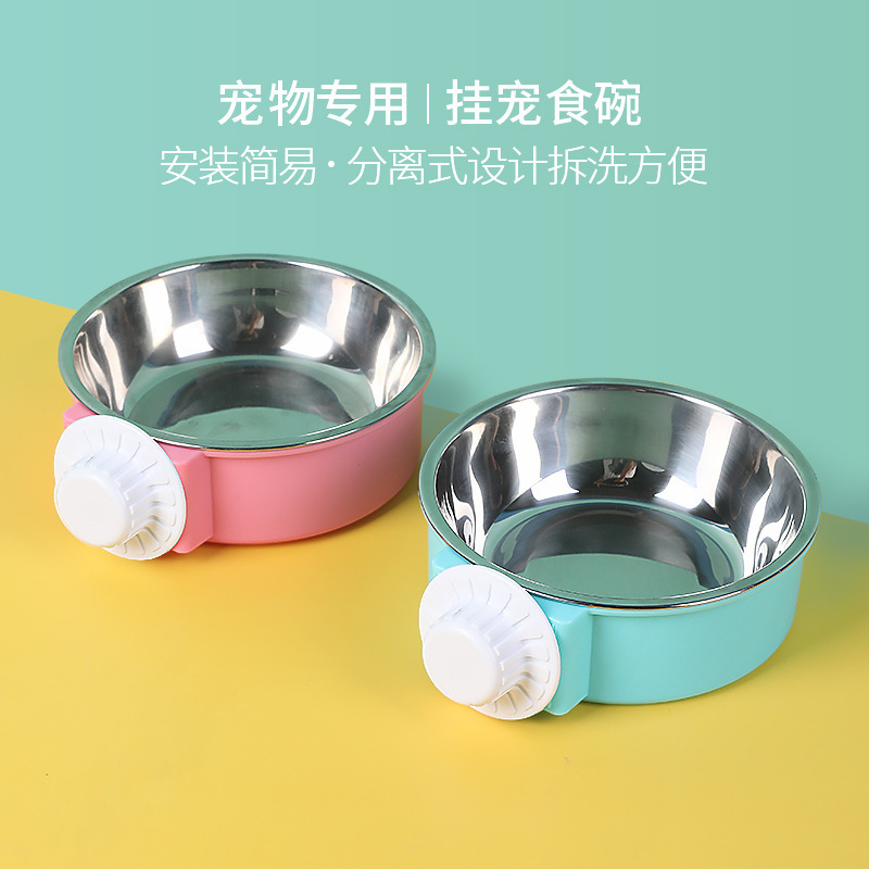 Cuencos para mascotas convenientes cuencos para gatos nido fijo jaula colgante color de caramelo cuencos para perros de acero inoxidable suministro directo de fábrica