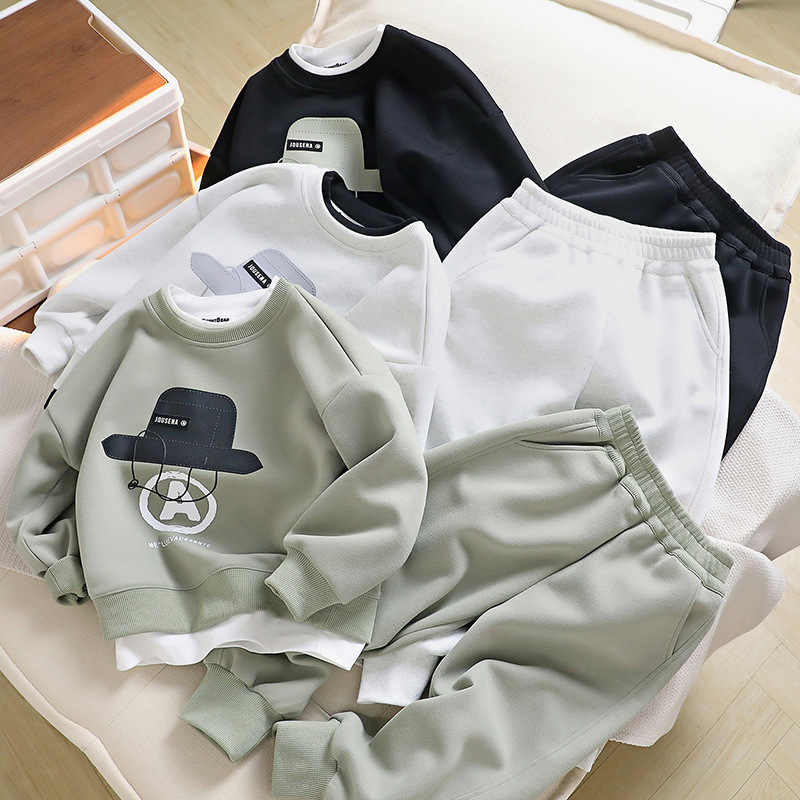 Children's and Boys' autumn Set 2024 New style Zhongda Children's Boys' Cool long-sleeved sweatshirt two-piece set, children's clothing trend Specification image